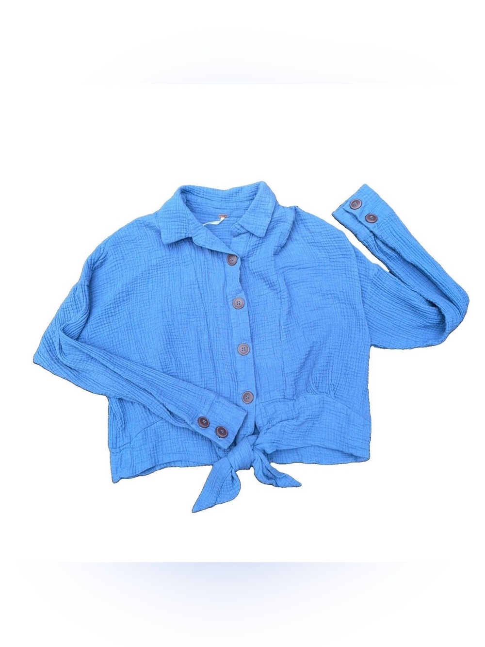 Free People Womens Size Small Blue Tie Front Blouse Top Cotton